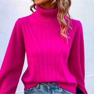 Hot BarbieCore Pink Turtleneck Sweater